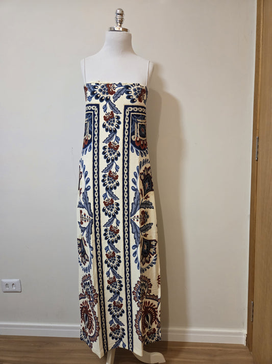 Vestido Farm Floral Azul e Vermelho Canelado