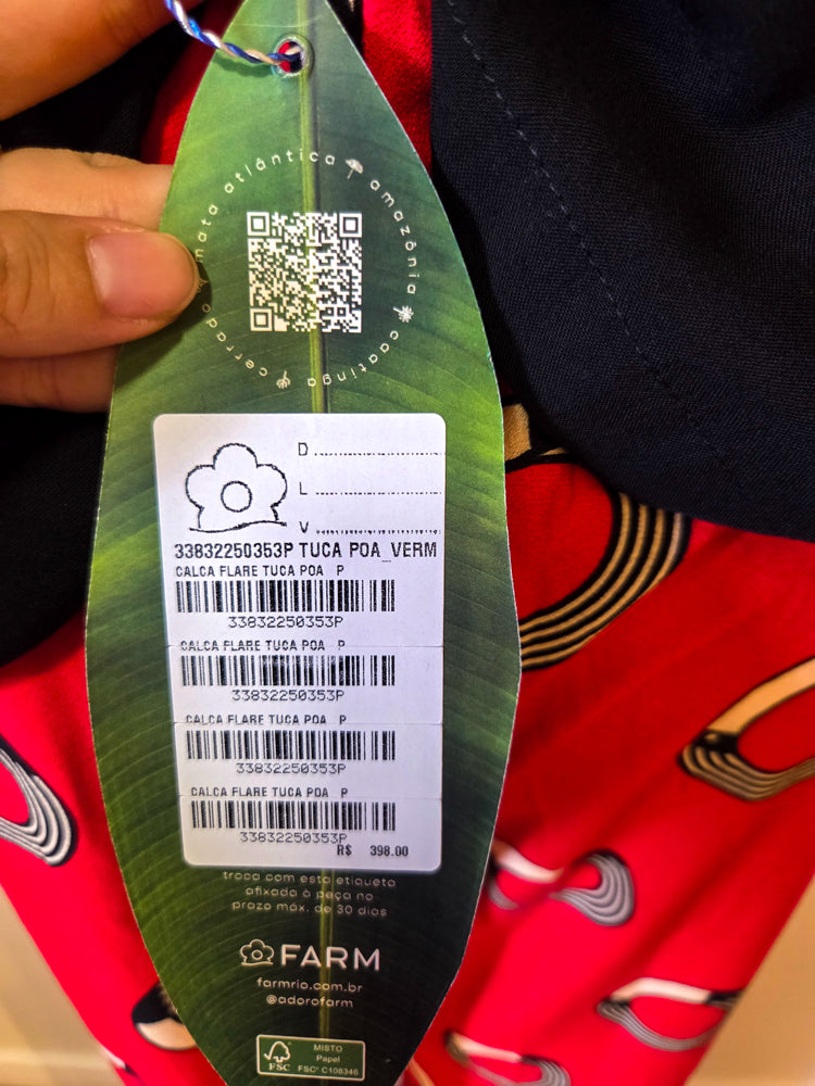 Calça Farm Pantalona Vermelha com Poás de Tucanos