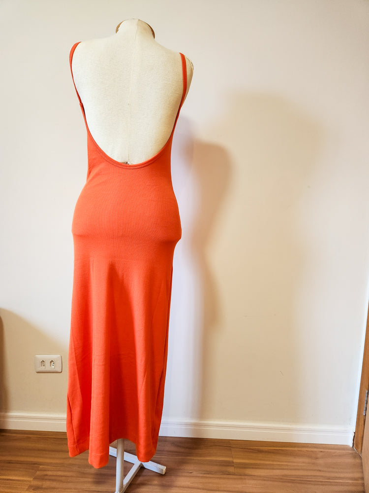 Vestido Farm Laranja Liso Canelado