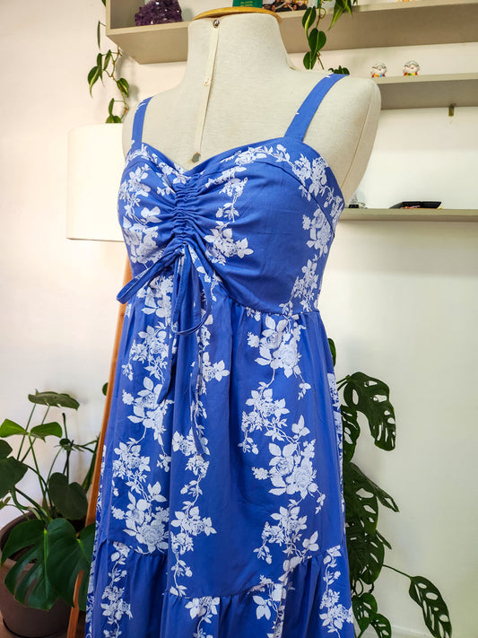 Vestido JMS Floral Branco e Fundo Azul