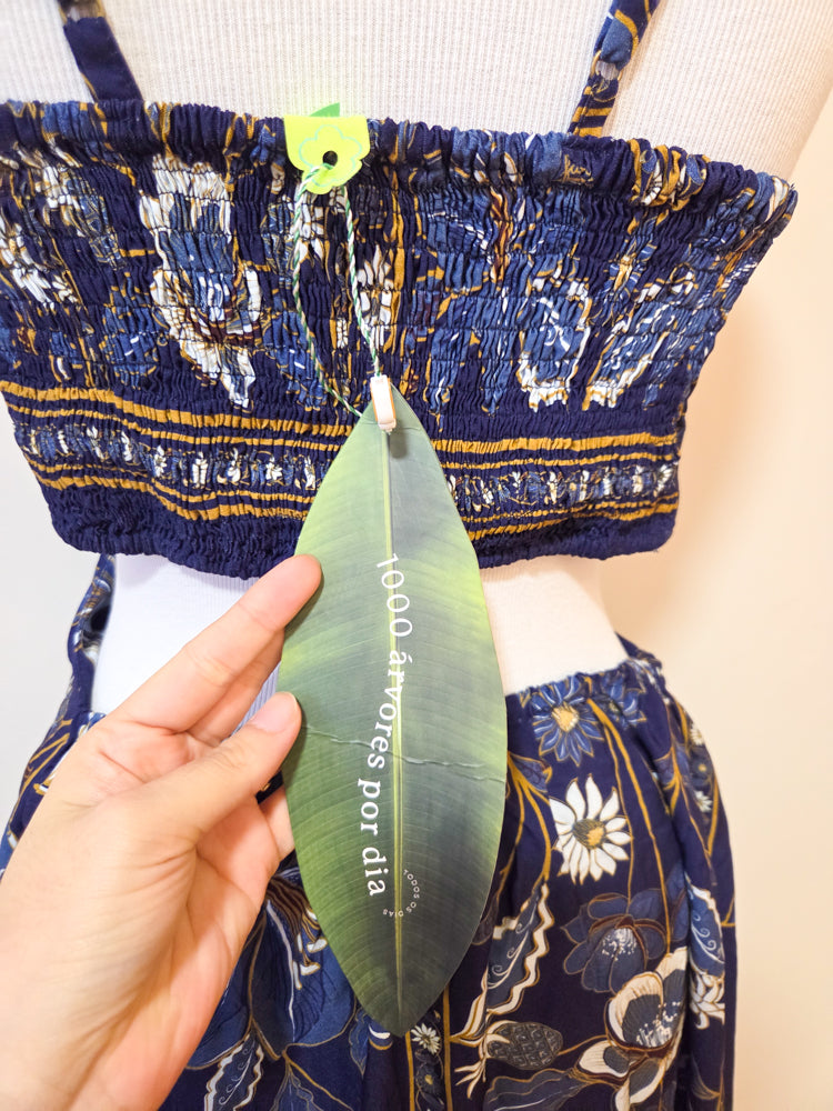 Vestido Farm Floral Azul Decote Cintura