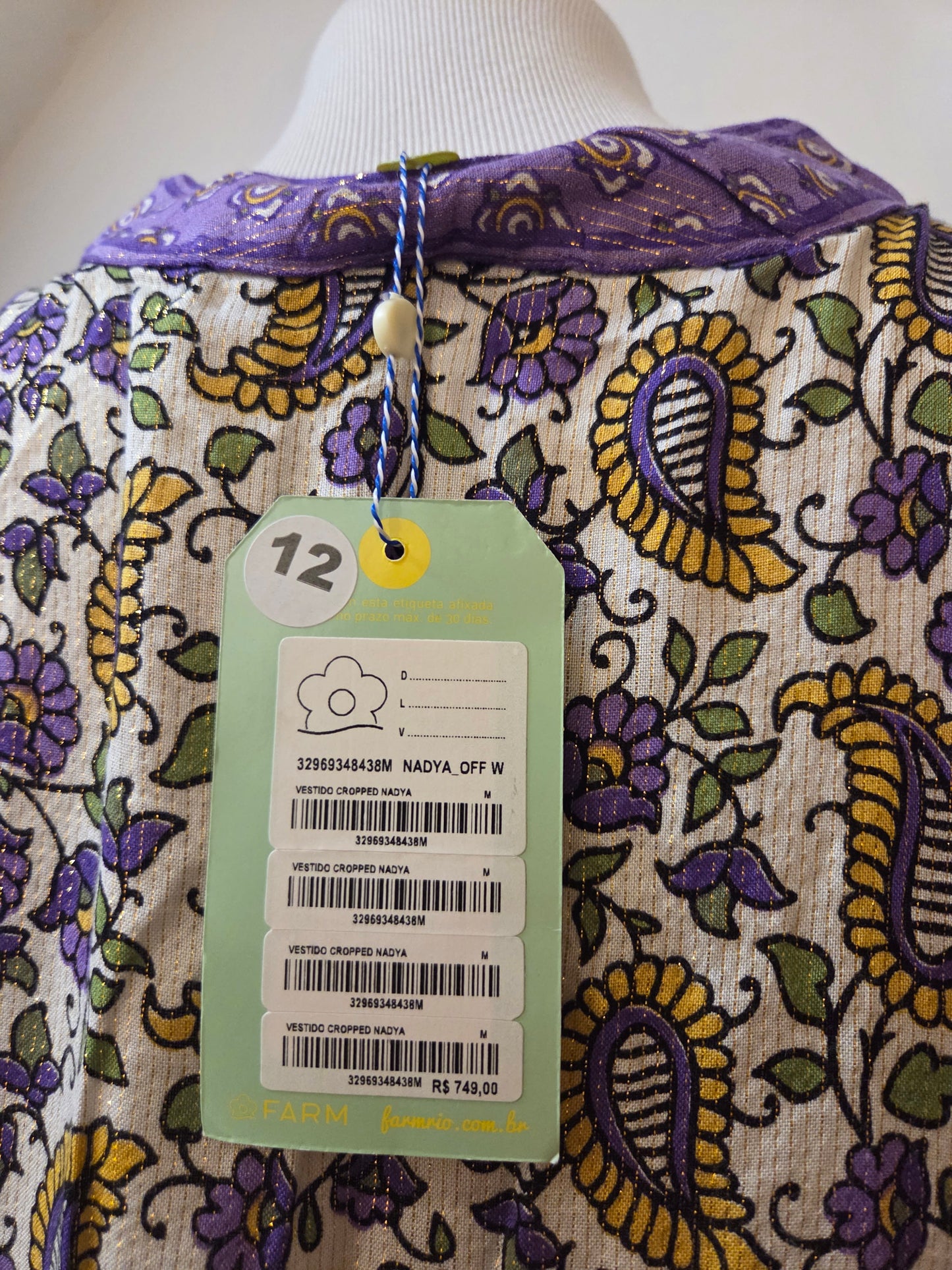 Vestido Farm Cropped Estampa Nadya Roxo e Offwhite