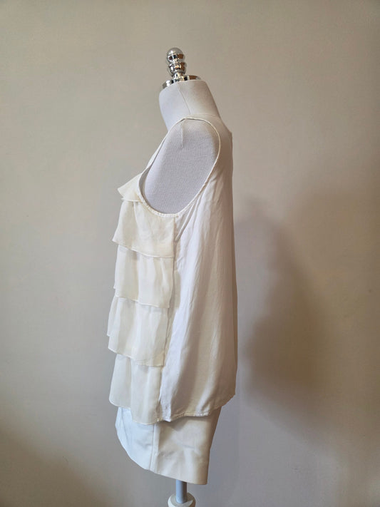Blusinha H&M Regata Babados em Camadas Off White