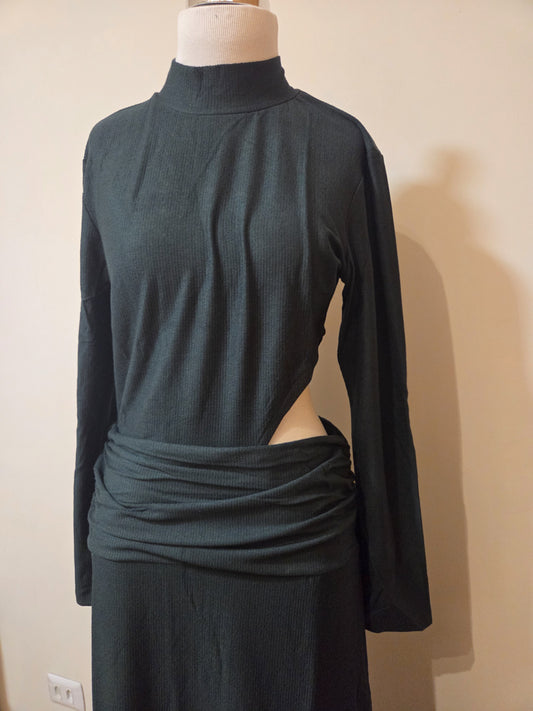 Vestido Farm Manga Comprida Verde Escuro Liso