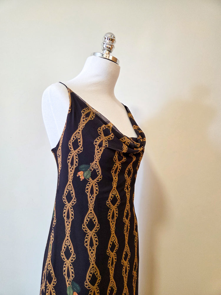 Vestido Farm Longo Tule Correntes Douradas