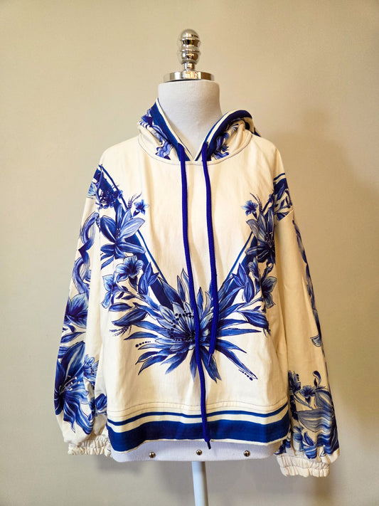 Moletom Farm  Floral Azul Tons de Creme