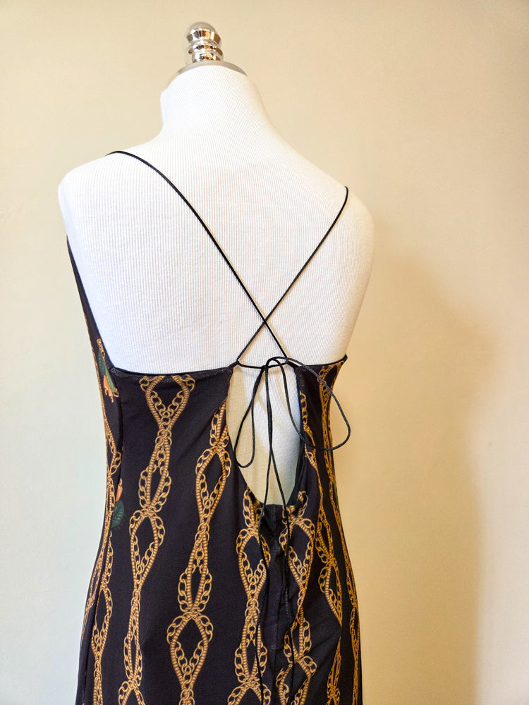 Vestido Farm Longo Tule Correntes Douradas