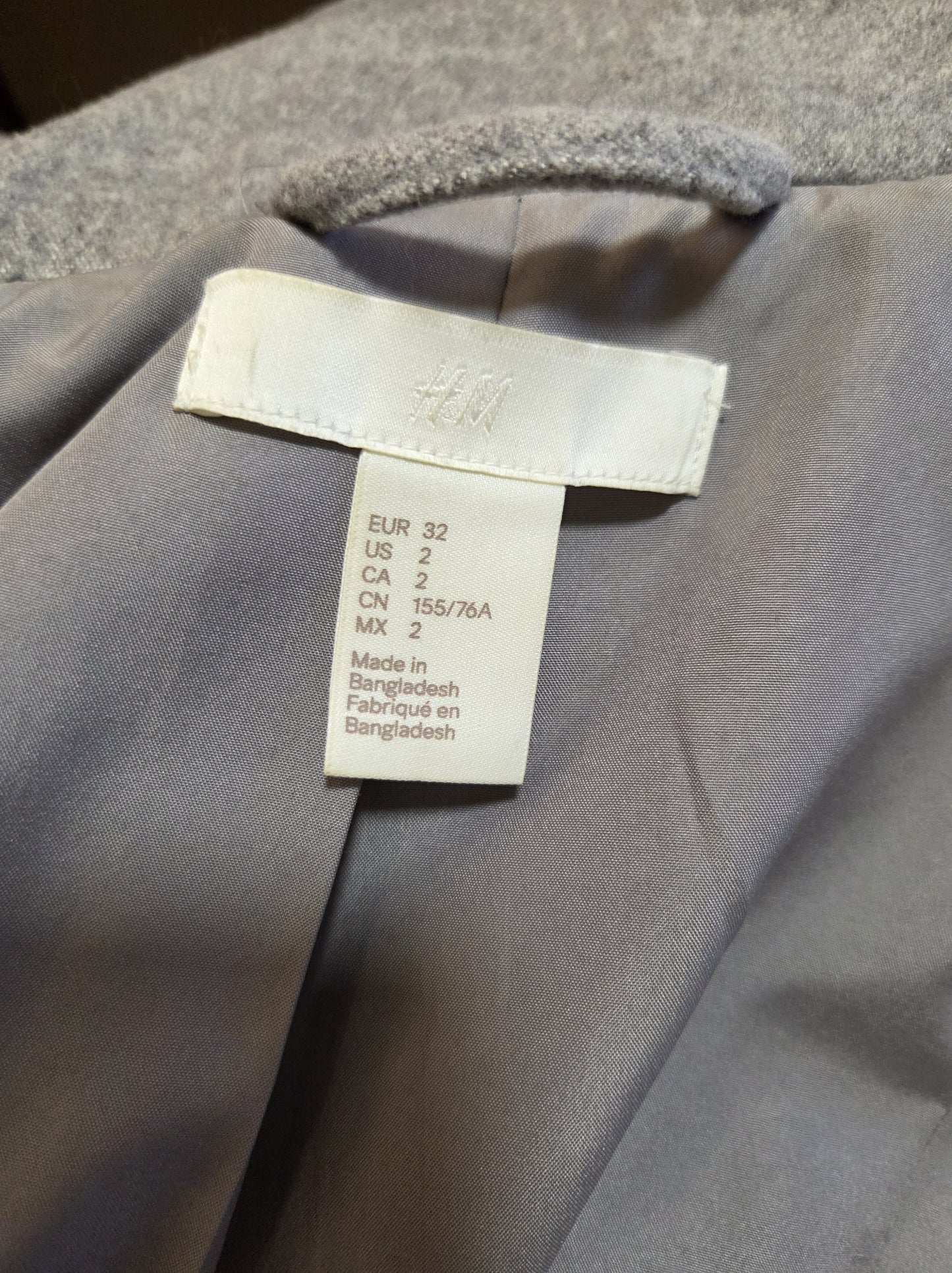 Casaco H&M Lã Batida Cinza