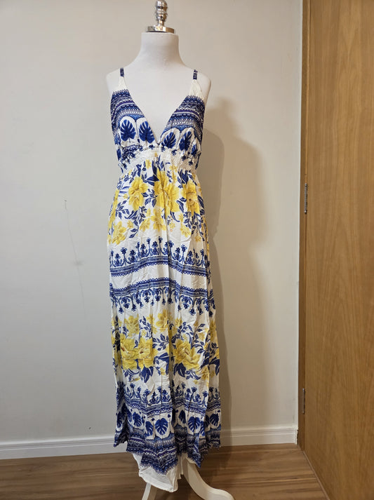 Vestido Farm Floral Amarelo com Azul