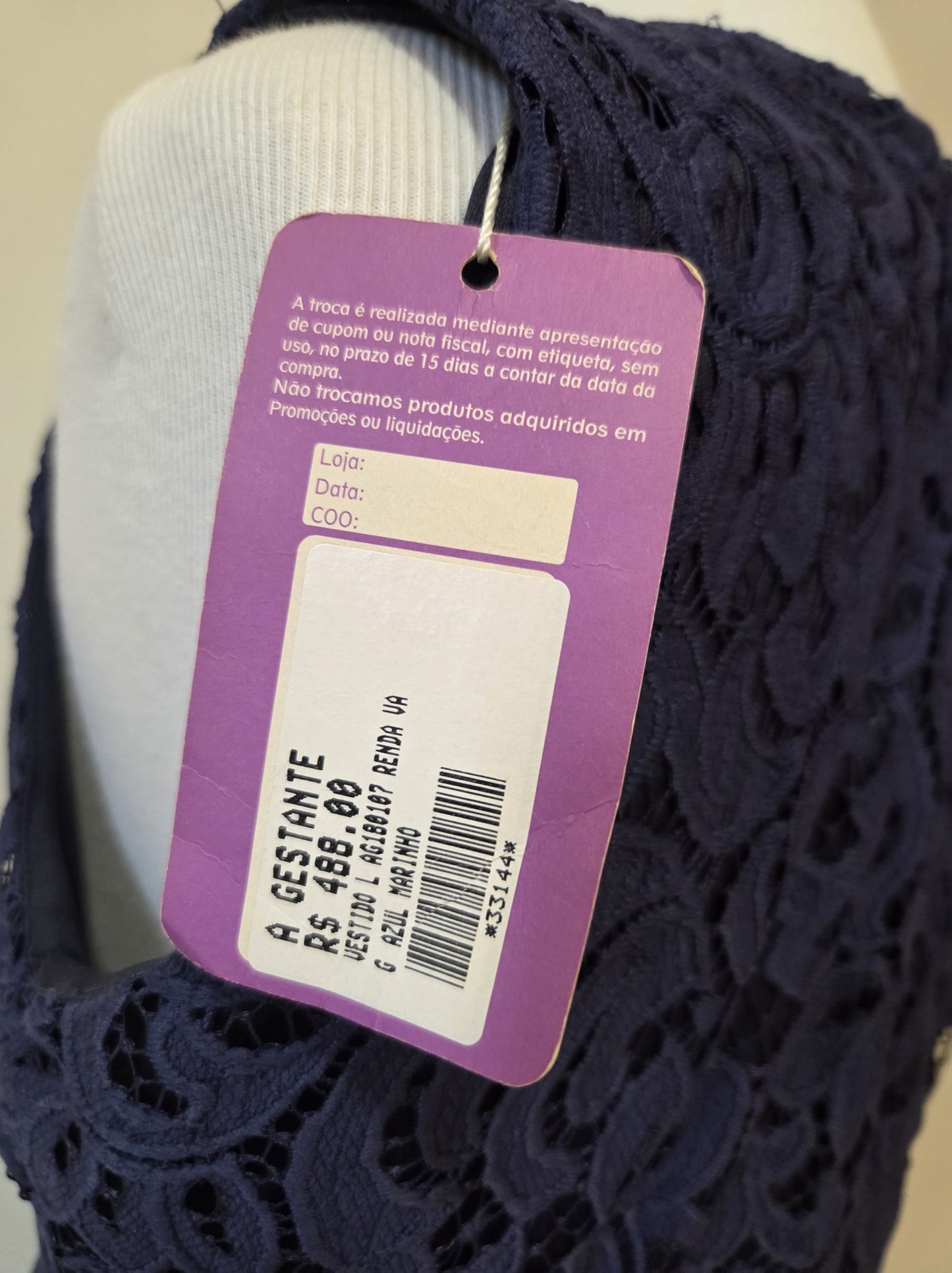 Vestido A Gestante Rendado Azul Marinho