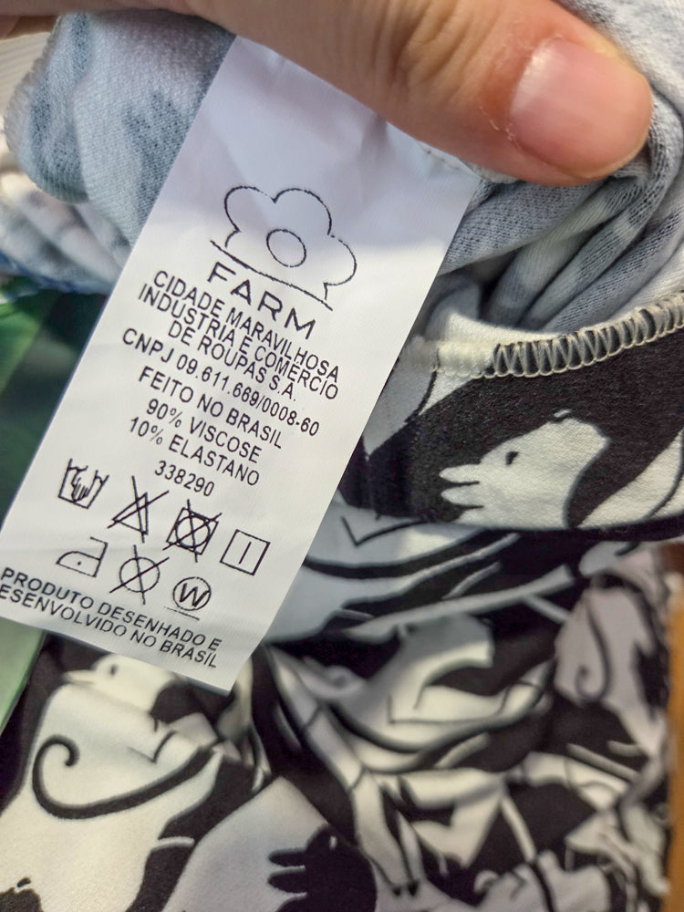 Calça Farm Pantalona Preto e Branco Animais