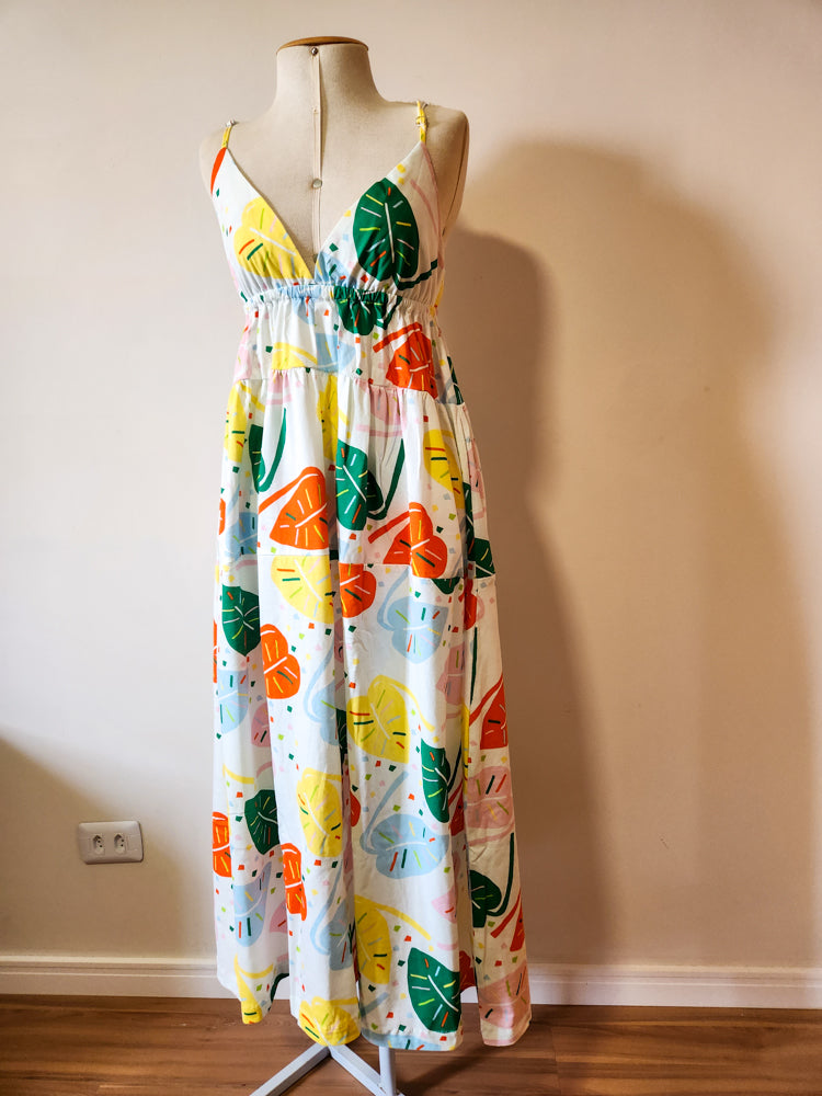 Vestido Farm Midi Folhagens Coloridas