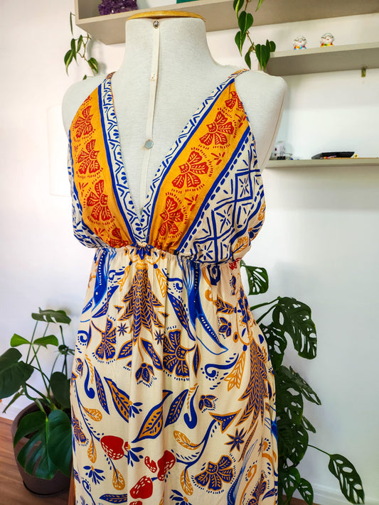 Vestido JMS Estampado Floral e Tucanos Fundo Claro