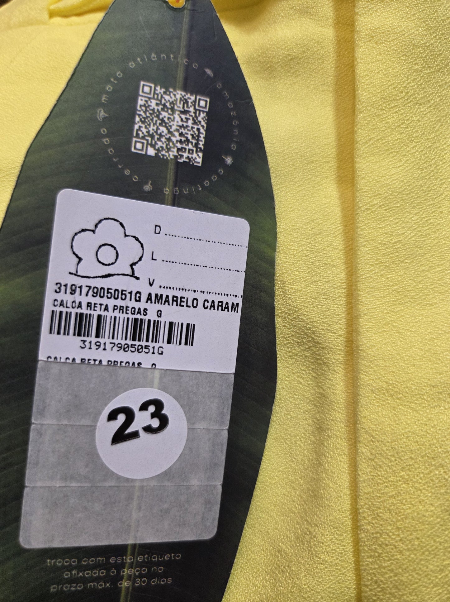 Calça Farm Reta Pregas Amarelo