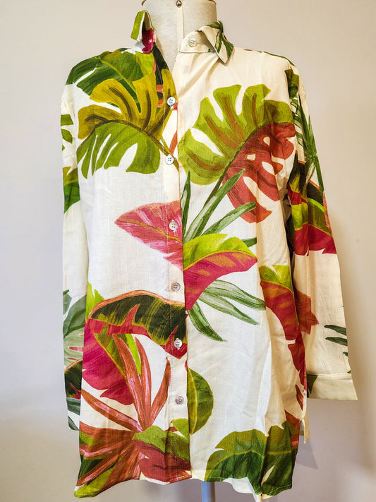 Camisa Farm Folhagens Fundo Cru