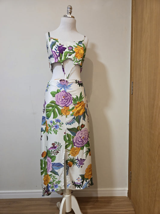 Vestido Farm Floral em tons de Lilás e Laranja