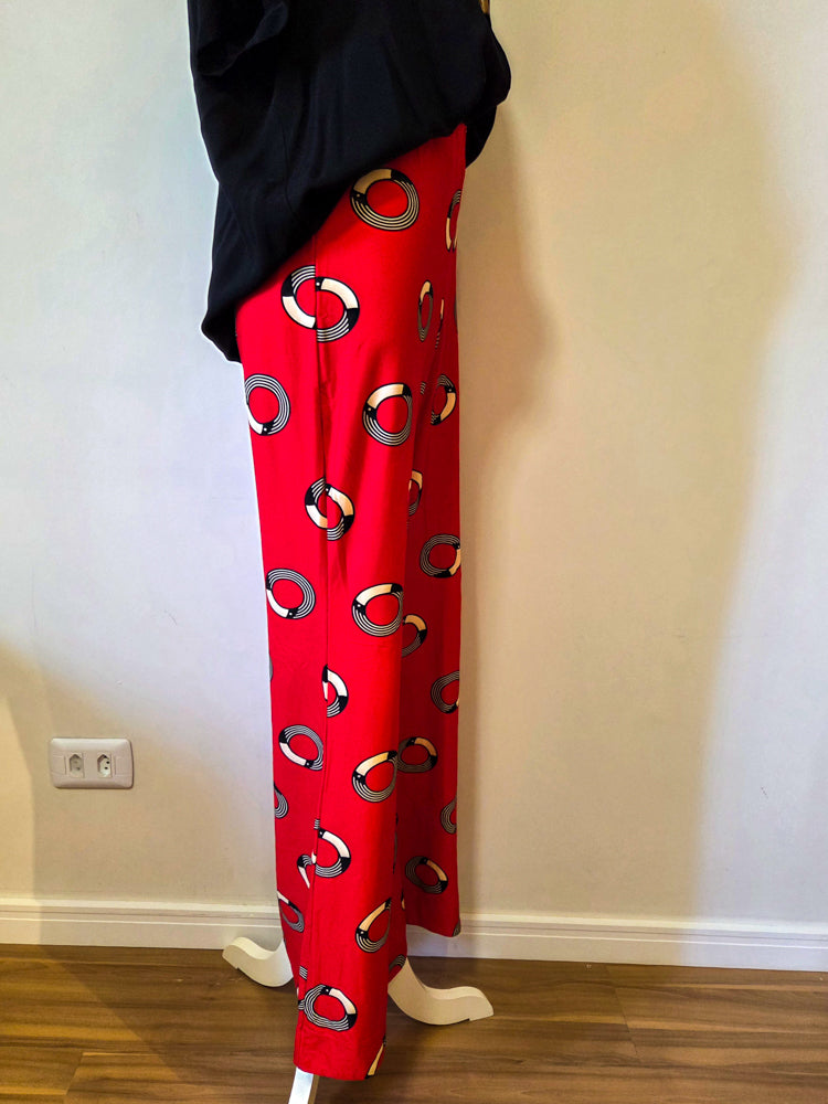 Calça Farm Pantalona Vermelha com Poás de Tucanos