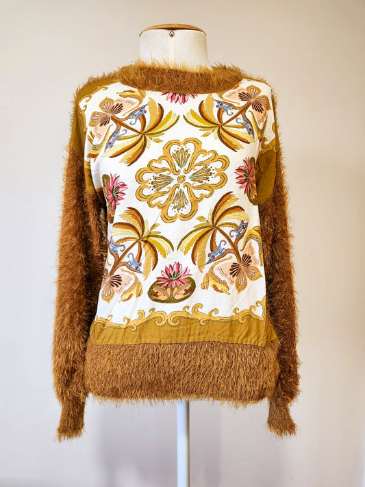 Casaco Farm Casulo Tricot Pelinho Dourado