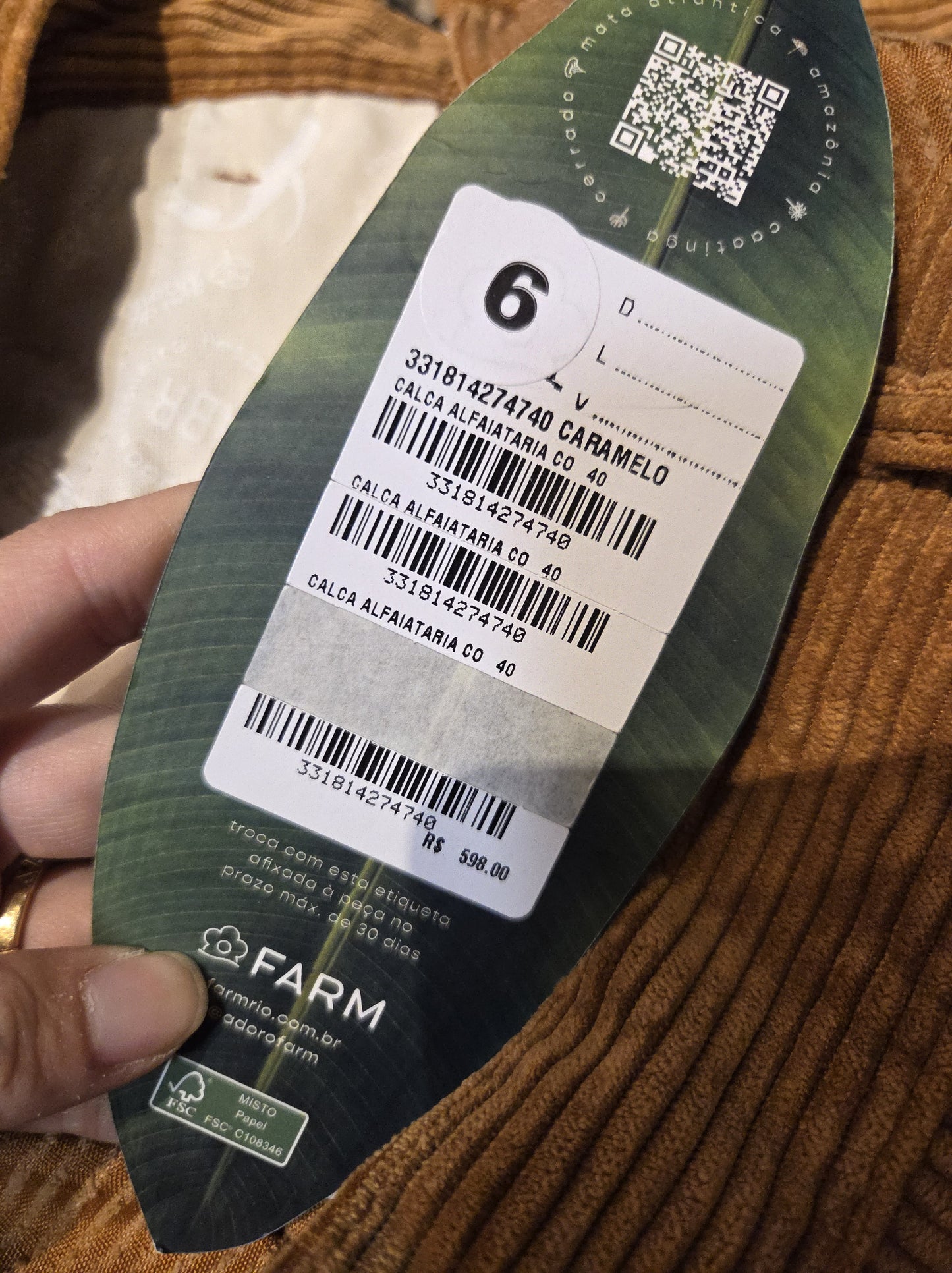 Calça Farm Veludo Cotelê Caramelo