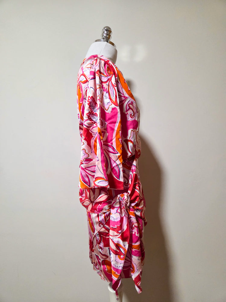 Vestido Zara Transpassado Rosa e Vermelho