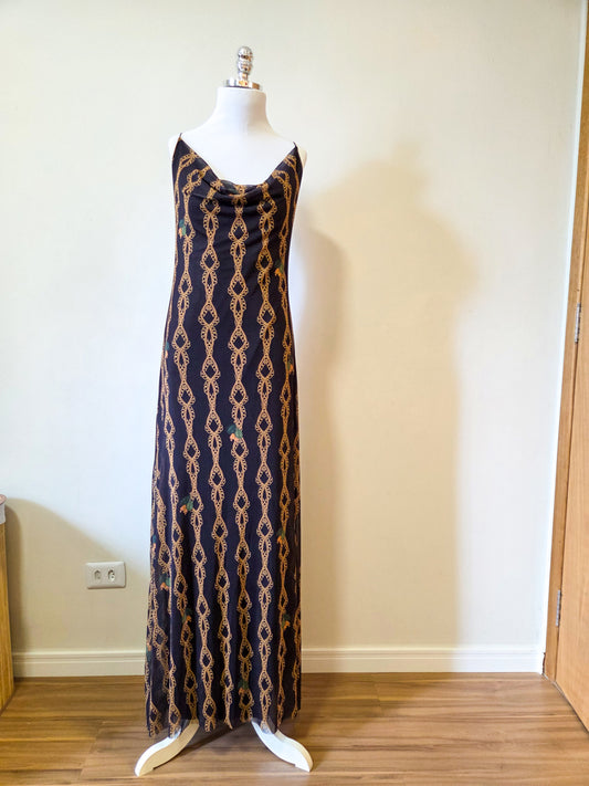 Vestido Farm Longo Tule Correntes Douradas