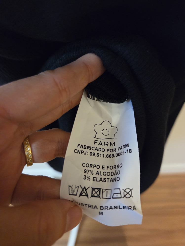 Vestido Farm Longo Tomara que Caia Preto Canelado
