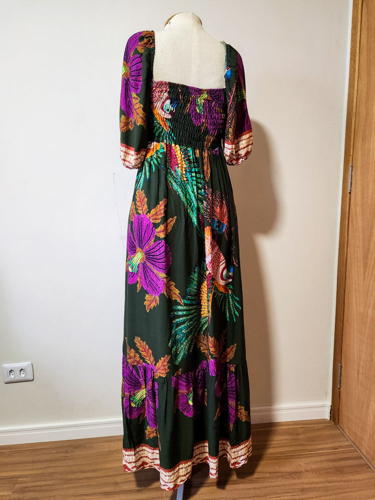 Vestido SM Estampado Floral e Araras