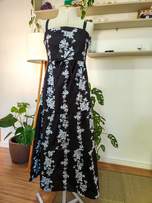 Vestido JMS Floral Branco e Fundo Preto
