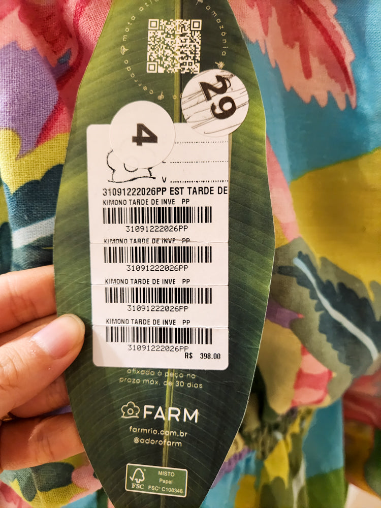 Kimono Farm Alongado Folhagens com Amarração