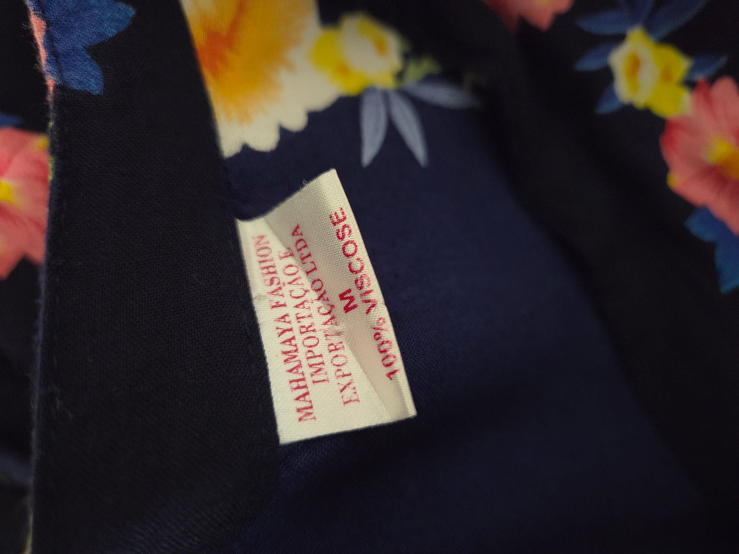 Vestido Chemise Mahamaya Fashion Azul Marinho Floral