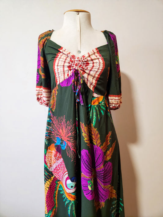 Vestido SM Estampado Floral e Araras