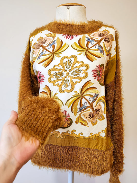 Casaco Farm Casulo Tricot Pelinho Dourado