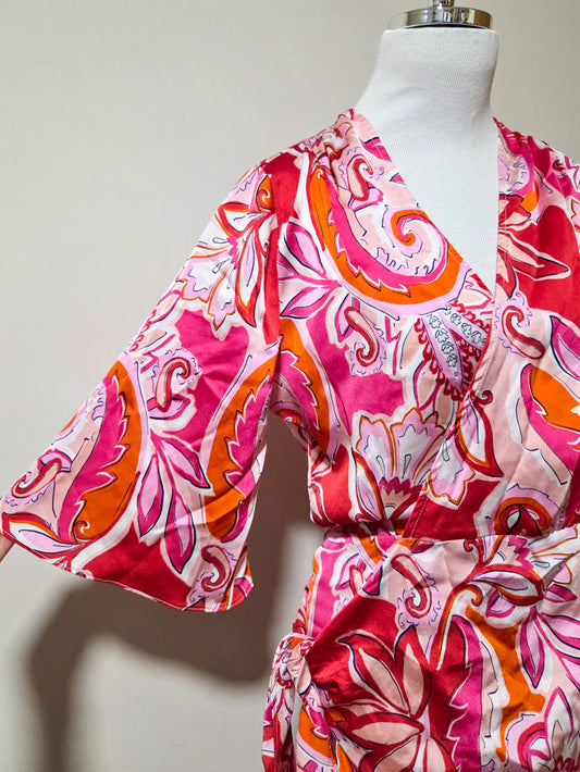 Vestido Zara Transpassado Rosa e Vermelho