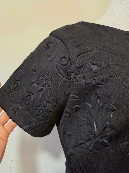 Vestido Mob Preto Texturizado Floral