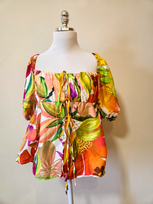 Blusinha Farm Floral com Amarração Frontal