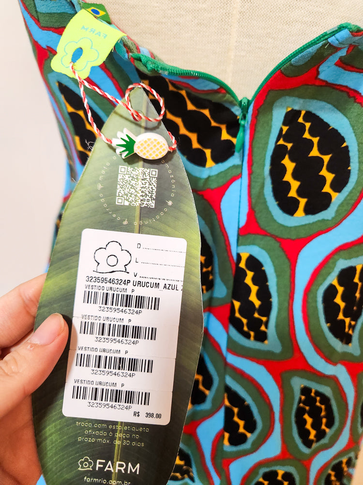 Vestido Farm Urucum Longo com fundo Azul