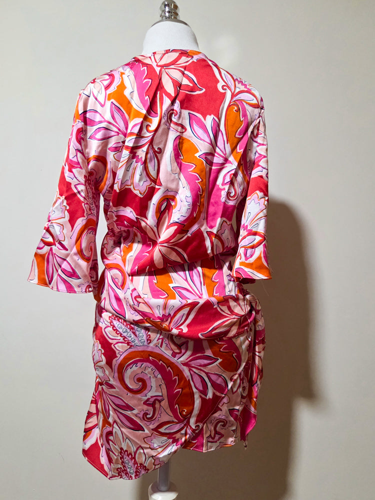 Vestido Zara Transpassado Rosa e Vermelho