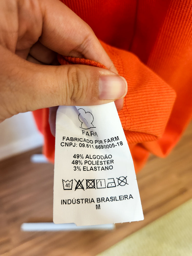 Vestido Farm Laranja Liso Canelado