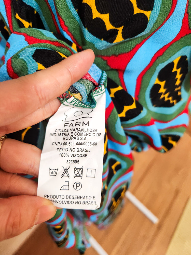 Vestido Farm Urucum Longo com fundo Azul