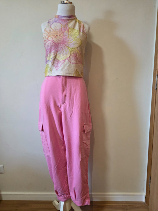 Calça Farm Moletom Rosa Modelo Cenoura