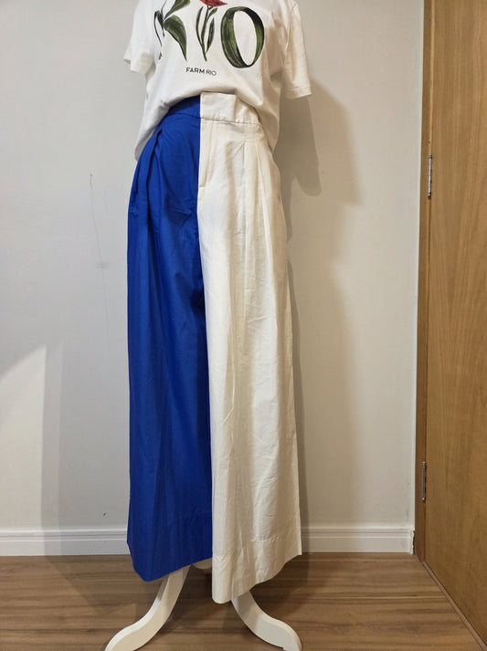 Calça Farm Pantalona Bicolor Azul e Branco