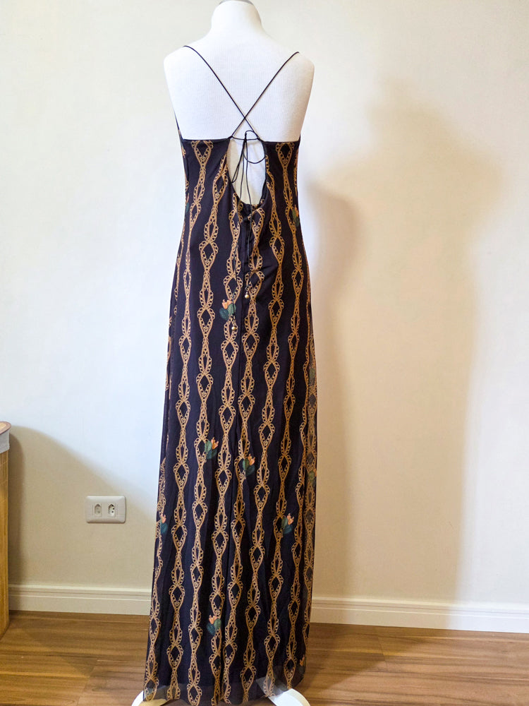 Vestido Farm Longo Tule Correntes Douradas