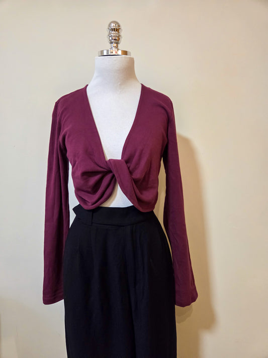 Blusinha Nati Vozza Vinho Manga Longa com Torção Frontal