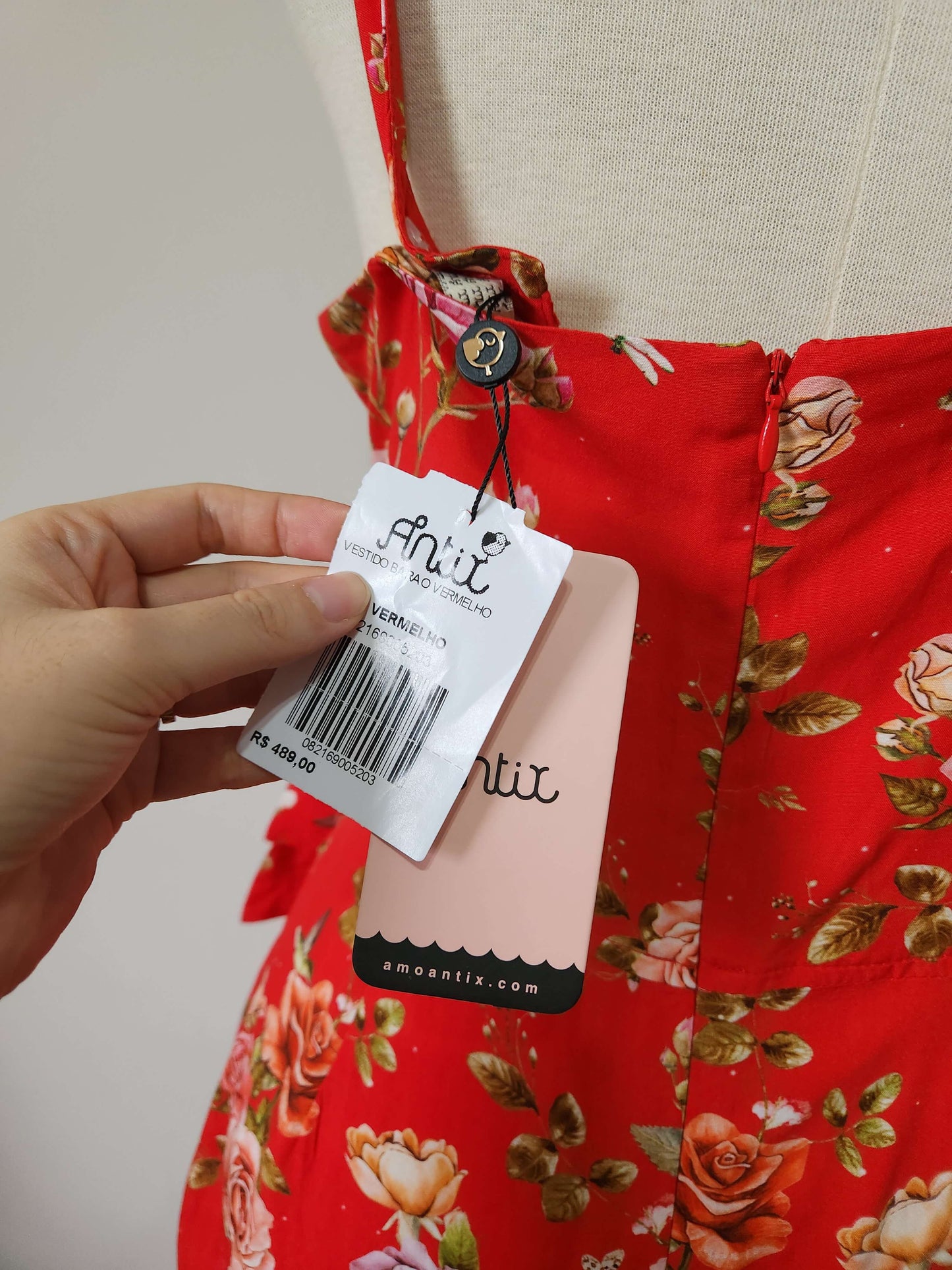 Vestido Vermelho Floral com Fenda e Bolsos – Viscose