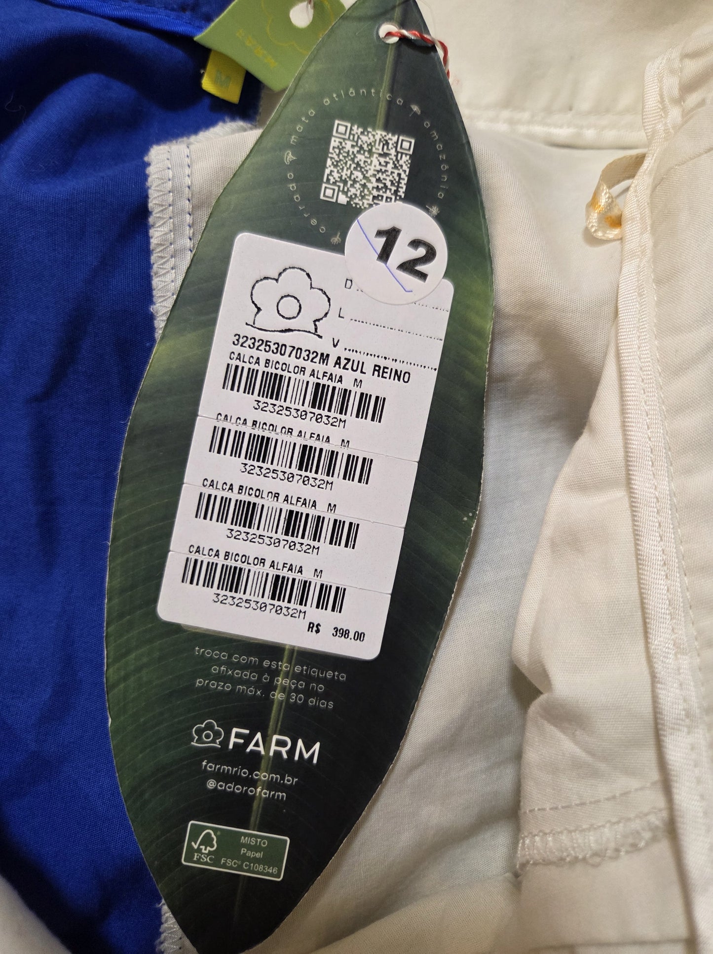 Calça Farm Pantalona Bicolor Azul e Branco