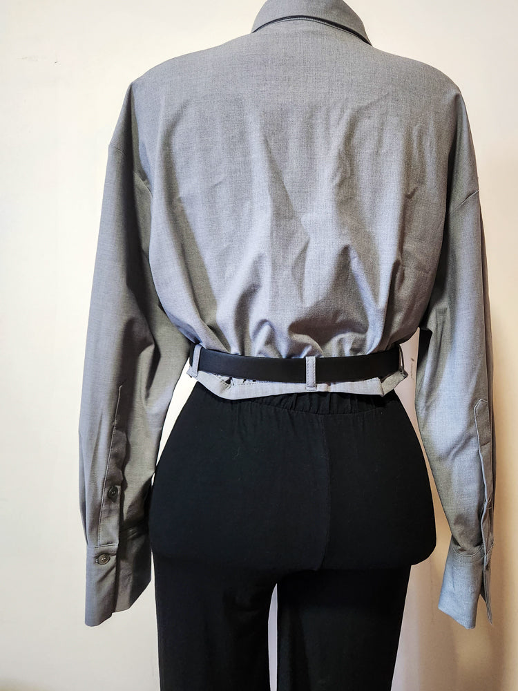 Camisa Zara Cinza Cropped com Cinto