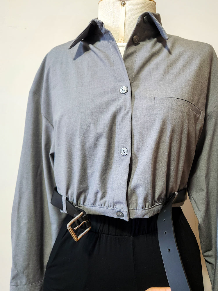 Camisa Zara Cinza Cropped com Cinto