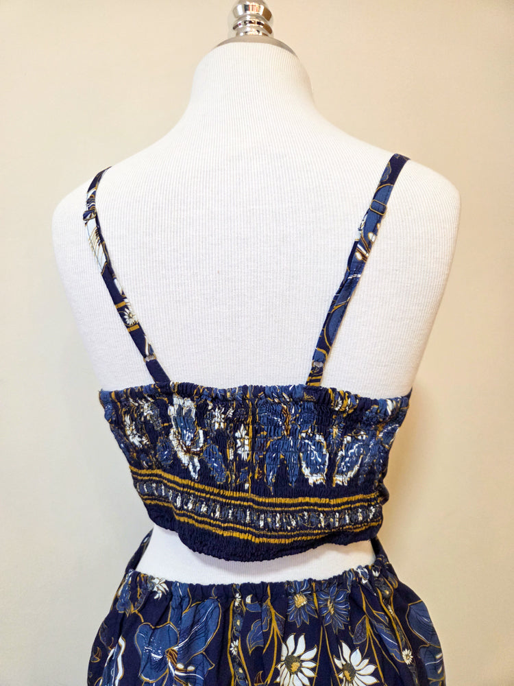 Vestido Farm Floral Azul Decote Cintura