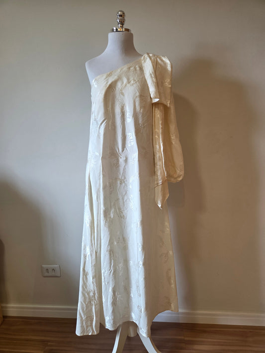 Vestido Farm Ombro Só Jacquard Lagosta Bege Garça