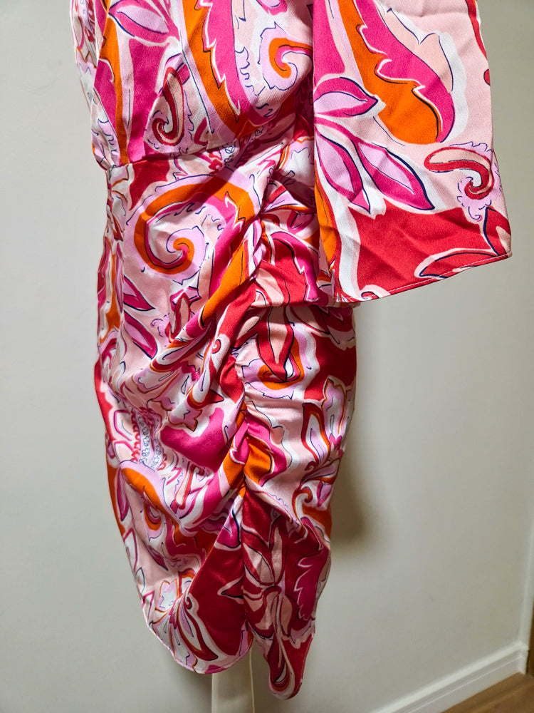Vestido Zara Transpassado Rosa e Vermelho